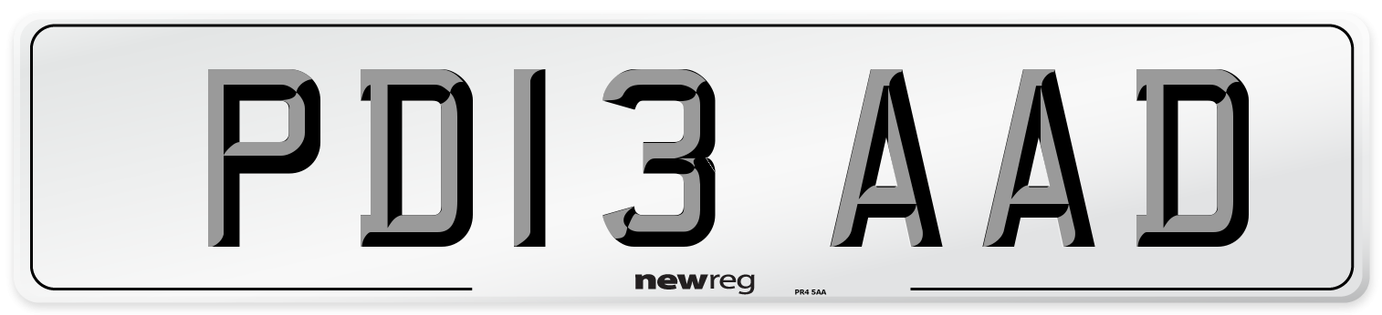 PD13 AAD Number Plate from New Reg